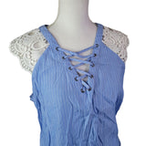 Express Lace Cap Sleeve Blue Stripe Blouse Womens Large