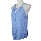 Express Lace Cap Sleeve Blue Stripe Blouse Womens Large