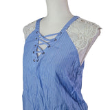 Express Lace Cap Sleeve Blue Stripe Blouse Womens Large