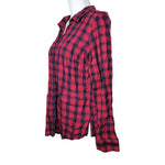 St Johns Bay Plaid Button Down Up Red Womens Large Long Sleeve Collar Fall