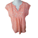 Liz Claiborne Sheer Pink Floral Blouse Lightweight Womens Size Small Melon