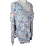 Rachel Zoe Sweater Confetti Knit Pom Womens Large Purple Pink Pullover V Neck