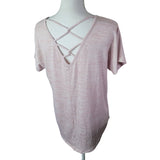 ana Pink Heathered Shirt V Neckline Back Womens Medium Criss Cross Long Soft