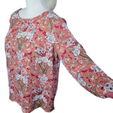 Lauren Conrad Floral Pink Sheer Long Sleeve Blouse Womens Large Ruffle Arm