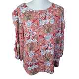Lauren Conrad Floral Pink Sheer Long Sleeve Blouse Womens Large Ruffle Arm