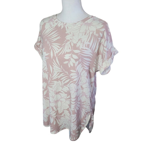 Cupio Long Tee Shirt Tunic Pink Floral Fern Womens Large