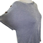 W5 Blouse Button Short Sleeve Striped Vertical Blue White Womens Medium