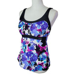 Zero Xposure Tankini Swim Suit Top Blue Purple Leaves Womens 12 Summer Pool Leaf