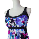 Zero Xposure Tankini Swim Suit Top Blue Purple Leaves Womens 12 Summer Pool Leaf