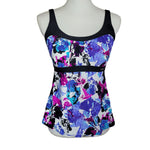 Zero Xposure Tankini Swim Suit Top Blue Purple Leaves Womens 12 Summer Pool Leaf