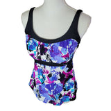 Zero Xposure Tankini Swim Suit Top Blue Purple Leaves Womens 12 Summer Pool Leaf