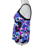 Zero Xposure Tankini Swim Suit Top Blue Purple Leaves Womens 12 Summer Pool Leaf