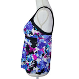 Zero Xposure Tankini Swim Suit Top Blue Purple Leaves Womens 12 Summer Pool Leaf