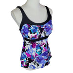 Zero Xposure Tankini Swim Suit Top Blue Purple Leaves Womens 12 Summer Pool Leaf