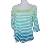 Christopher Banks Petite Tee Shirt Green Horizontal Stripe Womens Large PL Short