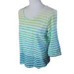 Christopher Banks Petite Tee Shirt Green Horizontal Stripe Womens Large PL Short