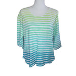 Christopher Banks Petite Tee Shirt Green Horizontal Stripe Womens Large PL Short