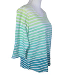 Christopher Banks Petite Tee Shirt Green Horizontal Stripe Womens Large PL Short