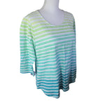 Christopher Banks Petite Tee Shirt Green Horizontal Stripe Womens Large PL Short