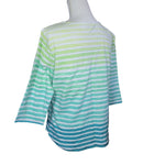 Christopher Banks Petite Tee Shirt Green Horizontal Stripe Womens Large PL Short