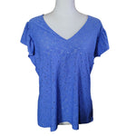 Michael Kors Eyelet Lace Ruffle Short Sleeve Blue Womens Large V Neck Floral