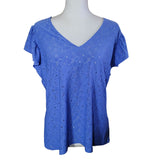 Michael Kors Eyelet Lace Ruffle Short Sleeve Blue Womens Large V Neck Floral