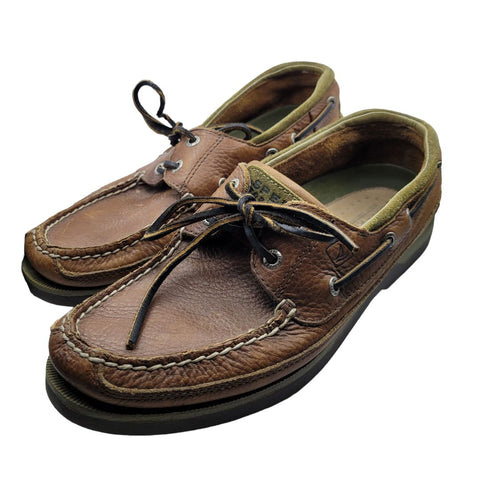 Sperry Top Sider Leather Shoes Brown Green Mens US 8.5 Boat Shoe 2 Eye 0768259