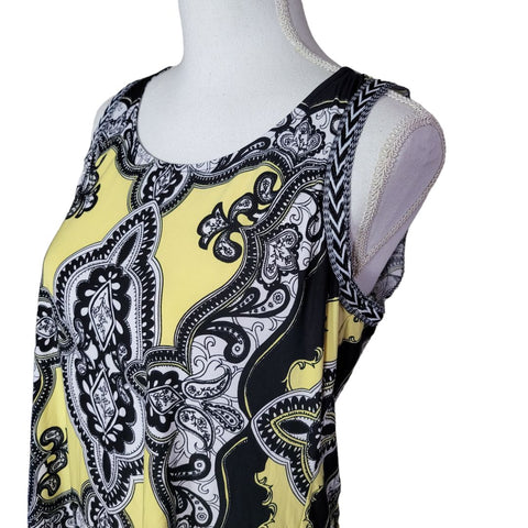 INC International Concepts Sleeveless Tank Blouse Yellow Black Open Back Lightweight