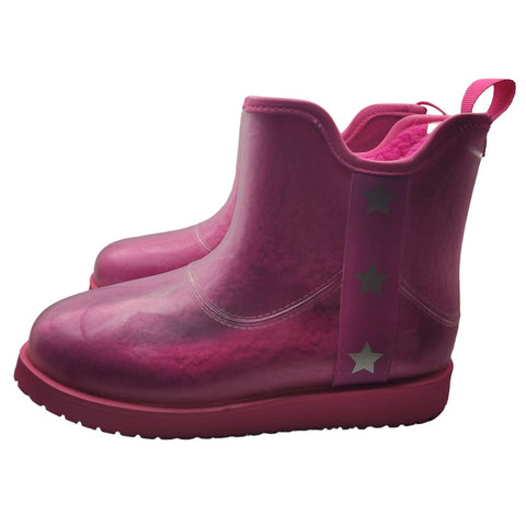 Wonder Nation Pink Clear Boots Girls Size 4 Lined Sherpa Rain Warm