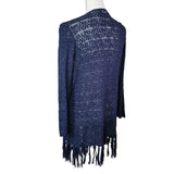 99 Jane Street Knit Cardigan Fringe Open Front Mid Sleeve Blue Womens XL