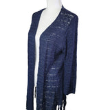 99 Jane Street Knit Cardigan Fringe Open Front Mid Sleeve Blue Womens XL