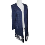 99 Jane Street Knit Cardigan Fringe Open Front Mid Sleeve Blue Womens XL