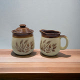 Wheat Cream Sugar Dish Pitcher Set Brown 3.5 Inch Tall Lid Vintage