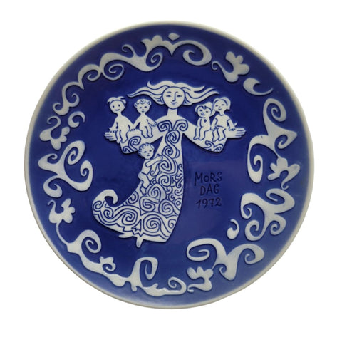 Royal Copenhagen Plate Mors Dag 1972 Mothers Day Blue Children Gift 6 Inch