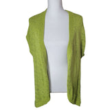 Coldwater Creek Long Cardigan Green Open Front Womens Large Knit Weave Shiny