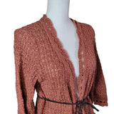 Decree Knit Crochet Cardigan Braided Belt Open Front Womens XL