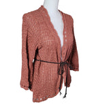 Decree Knit Crochet Cardigan Braided Belt Open Front Womens XL