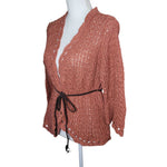 Decree Knit Crochet Cardigan Braided Belt Open Front Womens XL