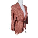 Decree Knit Crochet Cardigan Braided Belt Open Front Womens XL