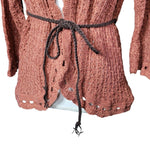 Decree Knit Crochet Cardigan Braided Belt Open Front Womens XL