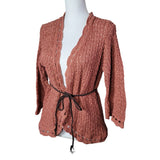 Decree Knit Crochet Cardigan Braided Belt Open Front Womens XL