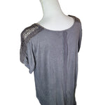 Kori Short Sleeved Shirt Gray Gold Womens Large Eyelet Lace Detail Embellishment