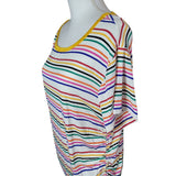 Fantastic Fawn Cynch Tie Side Blouse Shirt Color Horizontal Stripe Women Medium