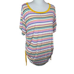 Fantastic Fawn Cynch Tie Side Blouse Shirt Color Horizontal Stripe Women Medium