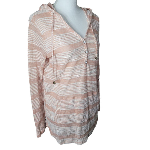 Simply Noelle Hooded Sweater Womens Small Medium 8 10 Pink Soft Roll Sleeves