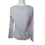 Maurices Waffle Shirt Long Sleeve Gray Pink V Neck Lace Up Womens Size Medium