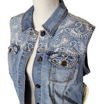 Tribal Jeans Denim Lace Vest Jacket Pockets Womens Large New Button Down Front