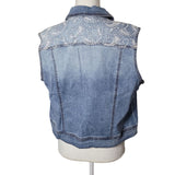 Tribal Jeans Denim Lace Vest Jacket Pockets Womens Large New Button Down Front