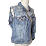 Tribal Jeans Denim Lace Vest Jacket Pockets Womens Large New Button Down Front