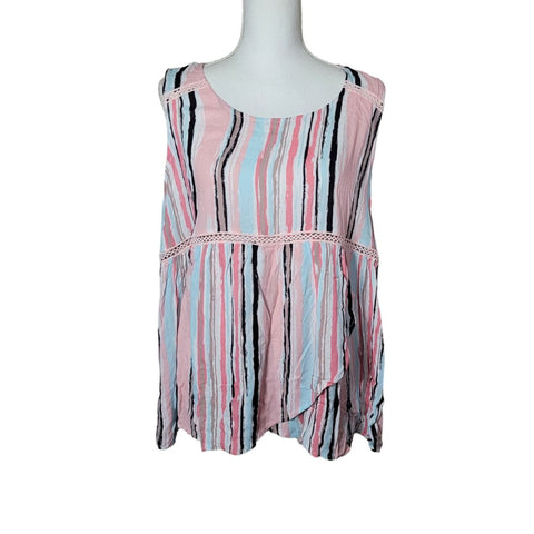 Weekend Suzanne Betro Sleeveless Shirt Striped Womens XL Ruffle Layers Pink